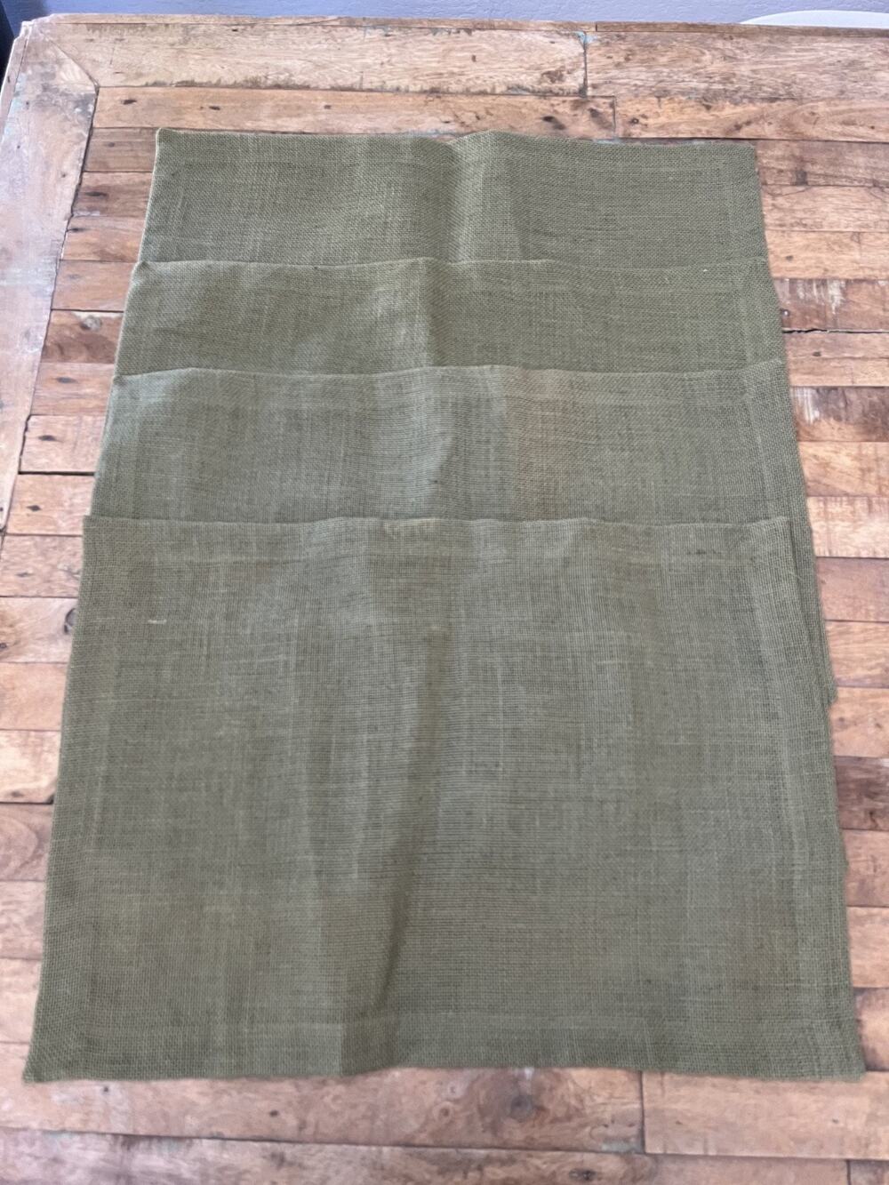 Olive Green Textured Burlap Jute Placemats Set of 4 20" x 14"